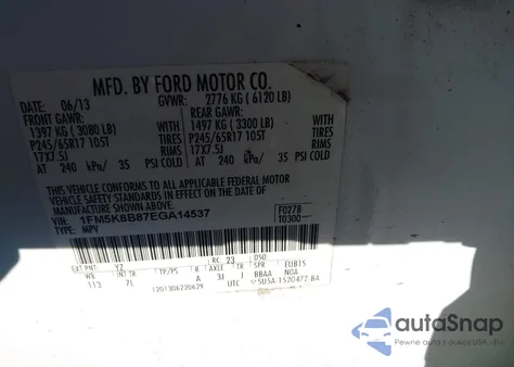 2014 Ford Explorer z USA, uszkodzony, nr VIN 1FM5K8B87EGA14537